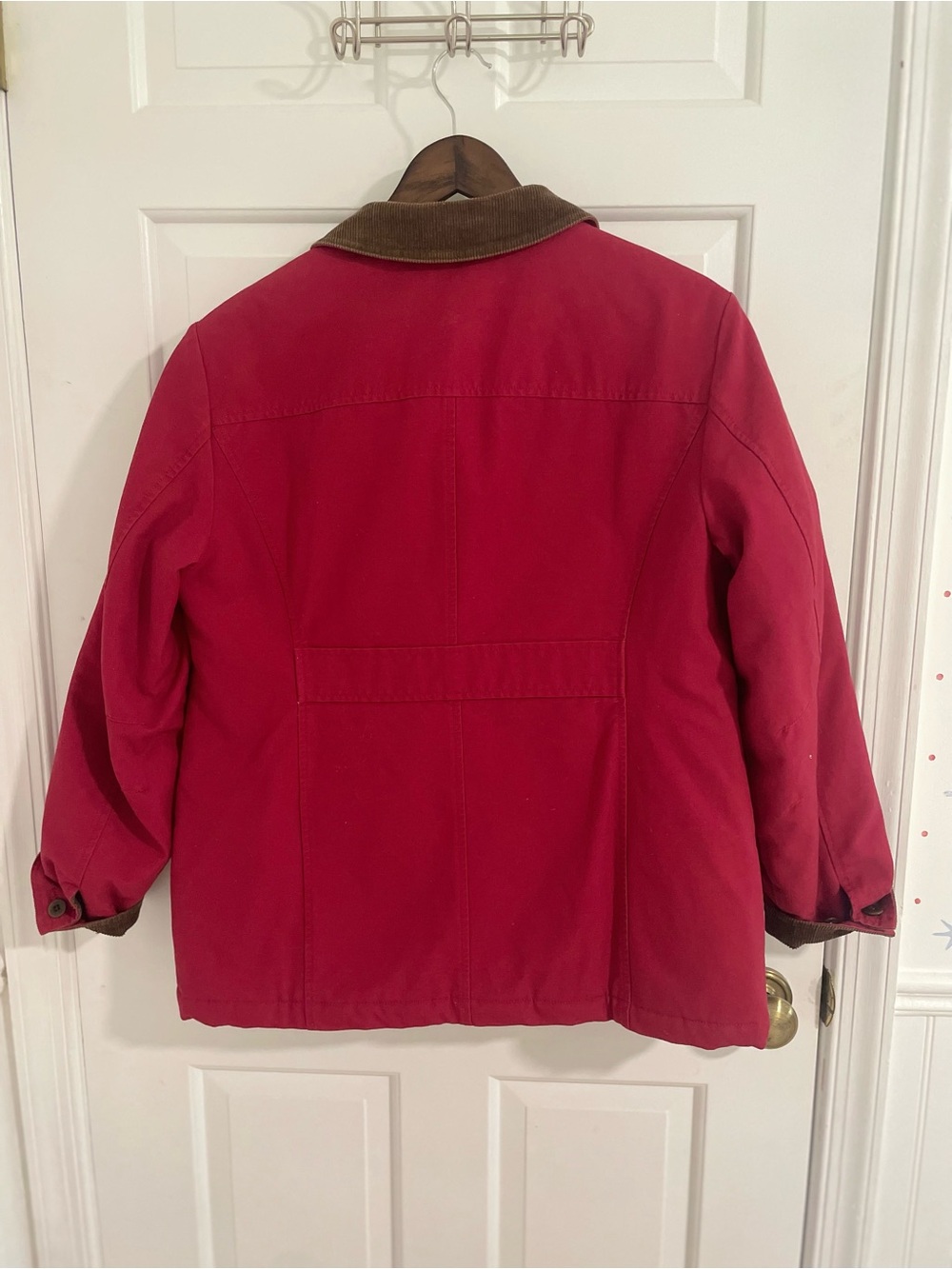 L.L. Bean Red Barn Coat with Brown Corduroy Collar - Picture 3 of 3